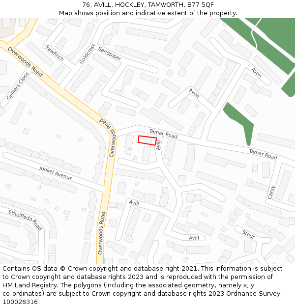 76, AVILL, HOCKLEY, TAMWORTH, B77 5QF: Location map and indicative extent of plot