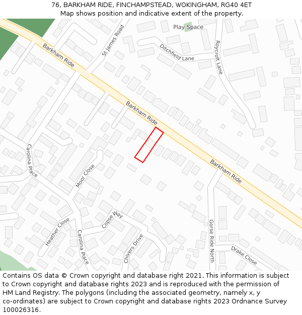 76, BARKHAM RIDE, FINCHAMPSTEAD, WOKINGHAM, RG40 4ET: Location map and indicative extent of plot