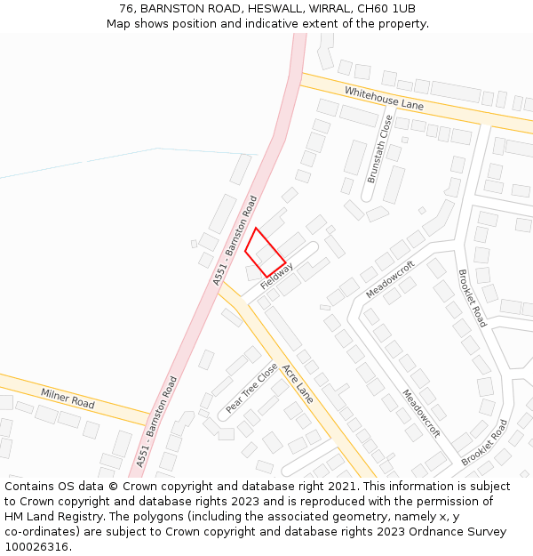 76, BARNSTON ROAD, HESWALL, WIRRAL, CH60 1UB: Location map and indicative extent of plot