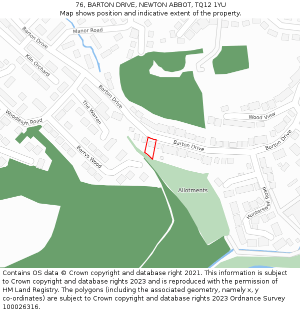 76, BARTON DRIVE, NEWTON ABBOT, TQ12 1YU: Location map and indicative extent of plot