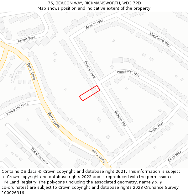 76, BEACON WAY, RICKMANSWORTH, WD3 7PD: Location map and indicative extent of plot