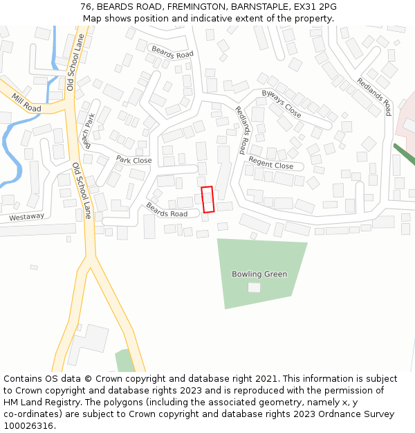 76, BEARDS ROAD, FREMINGTON, BARNSTAPLE, EX31 2PG: Location map and indicative extent of plot