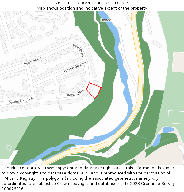 76, BEECH GROVE, BRECON, LD3 9EY: Location map and indicative extent of plot