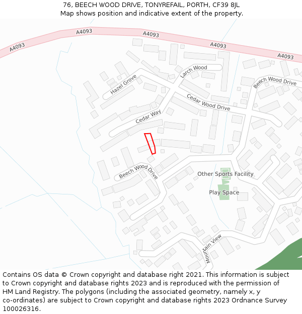 76, BEECH WOOD DRIVE, TONYREFAIL, PORTH, CF39 8JL: Location map and indicative extent of plot