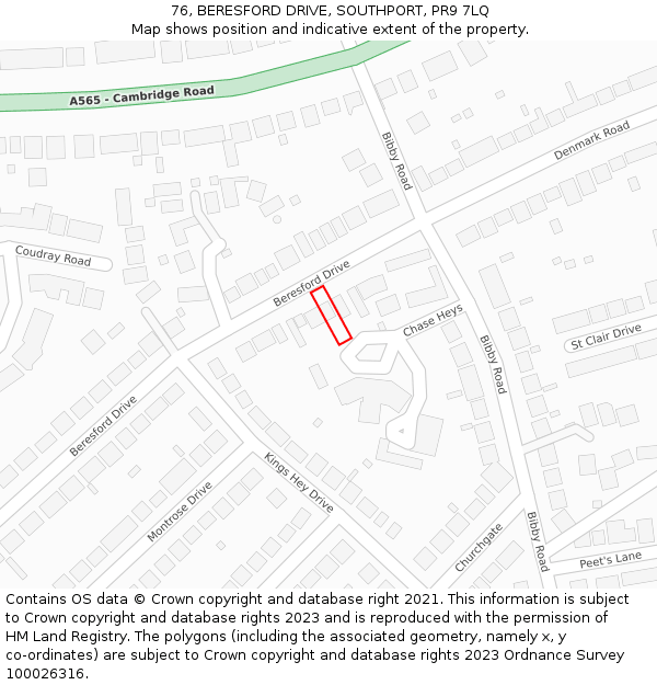 76, BERESFORD DRIVE, SOUTHPORT, PR9 7LQ: Location map and indicative extent of plot