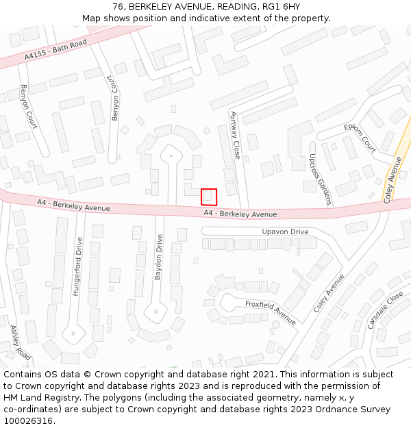 76, BERKELEY AVENUE, READING, RG1 6HY: Location map and indicative extent of plot