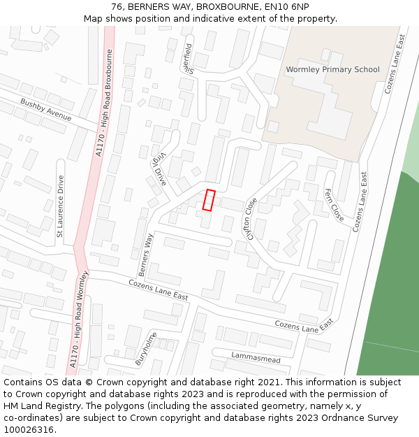 76, BERNERS WAY, BROXBOURNE, EN10 6NP: Location map and indicative extent of plot