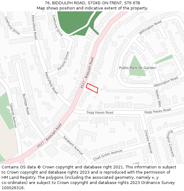 76, BIDDULPH ROAD, STOKE-ON-TRENT, ST6 6TB: Location map and indicative extent of plot