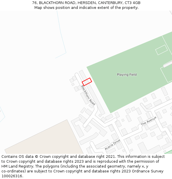 76, BLACKTHORN ROAD, HERSDEN, CANTERBURY, CT3 4GB: Location map and indicative extent of plot