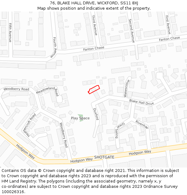 76, BLAKE HALL DRIVE, WICKFORD, SS11 8XJ: Location map and indicative extent of plot