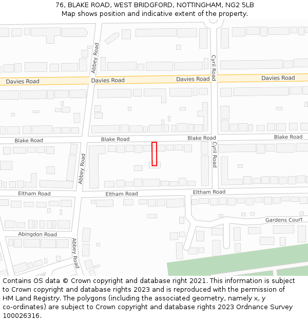 76, BLAKE ROAD, WEST BRIDGFORD, NOTTINGHAM, NG2 5LB: Location map and indicative extent of plot