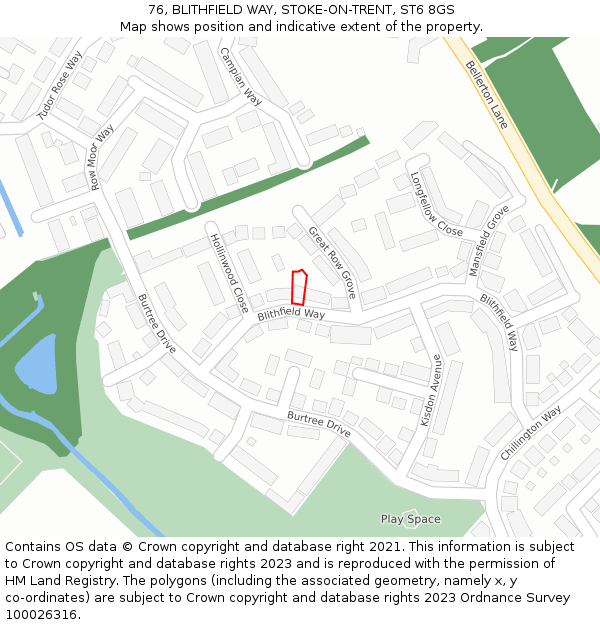 76, BLITHFIELD WAY, STOKE-ON-TRENT, ST6 8GS: Location map and indicative extent of plot