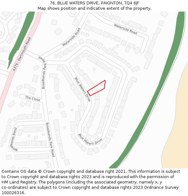 76, BLUE WATERS DRIVE, PAIGNTON, TQ4 6JF: Location map and indicative extent of plot