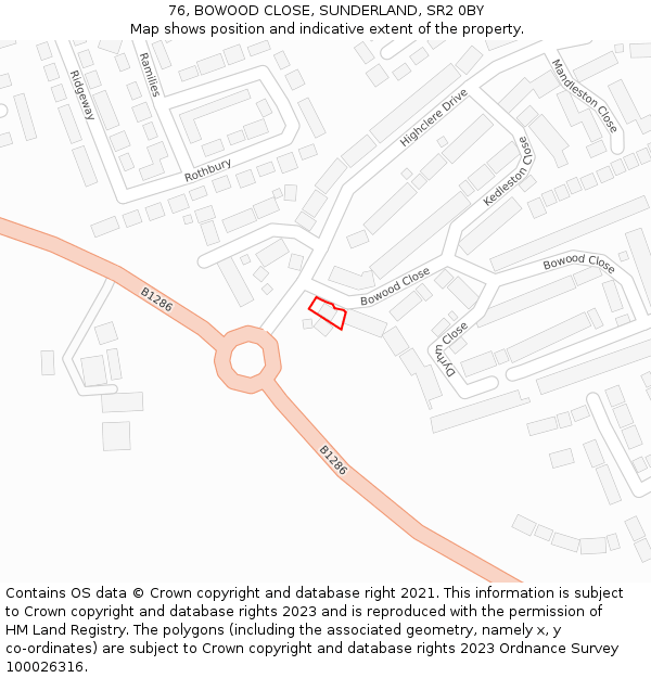 76, BOWOOD CLOSE, SUNDERLAND, SR2 0BY: Location map and indicative extent of plot