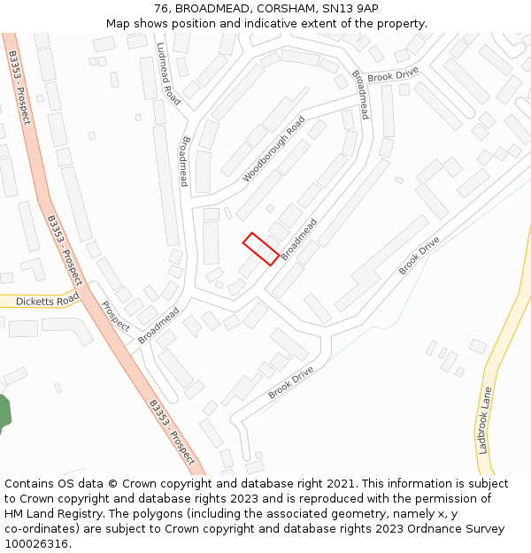 76, BROADMEAD, CORSHAM, SN13 9AP: Location map and indicative extent of plot