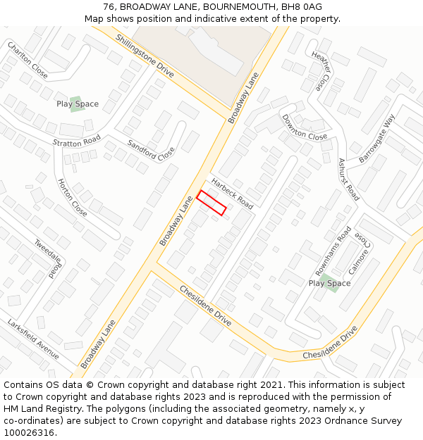 76, BROADWAY LANE, BOURNEMOUTH, BH8 0AG: Location map and indicative extent of plot