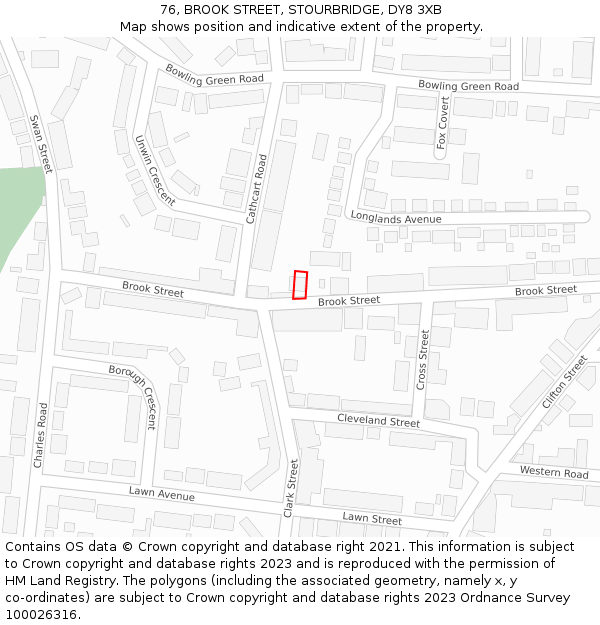 76, BROOK STREET, STOURBRIDGE, DY8 3XB: Location map and indicative extent of plot