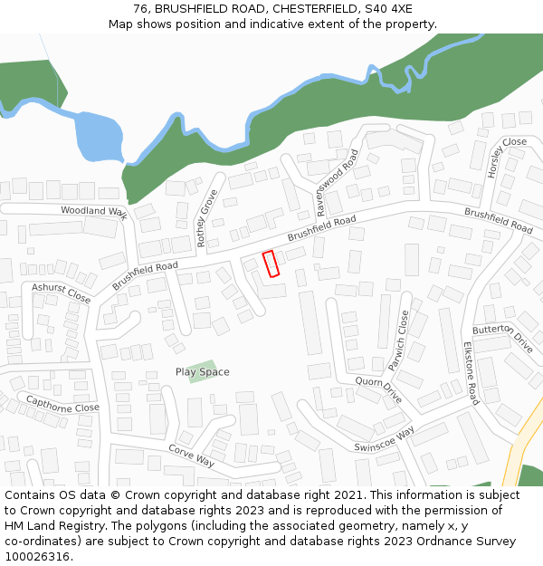 76, BRUSHFIELD ROAD, CHESTERFIELD, S40 4XE: Location map and indicative extent of plot