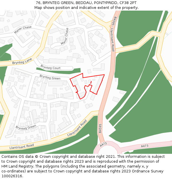 76, BRYNTEG GREEN, BEDDAU, PONTYPRIDD, CF38 2PT: Location map and indicative extent of plot