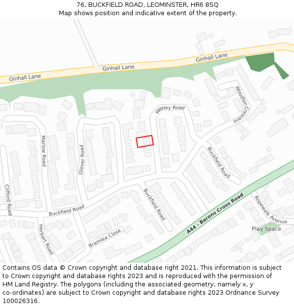 76, BUCKFIELD ROAD, LEOMINSTER, HR6 8SQ: Location map and indicative extent of plot