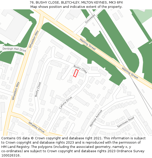 76, BUSHY CLOSE, BLETCHLEY, MILTON KEYNES, MK3 6PX: Location map and indicative extent of plot