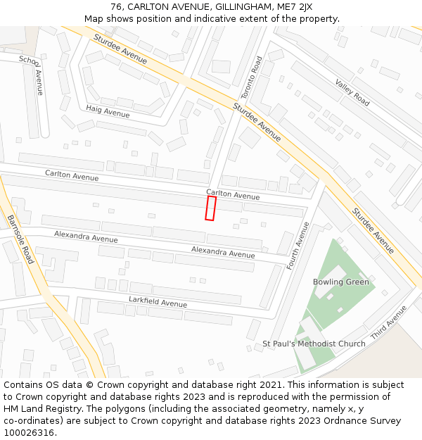 76, CARLTON AVENUE, GILLINGHAM, ME7 2JX: Location map and indicative extent of plot