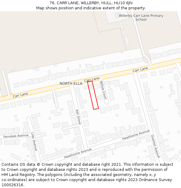 76, CARR LANE, WILLERBY, HULL, HU10 6JN: Location map and indicative extent of plot