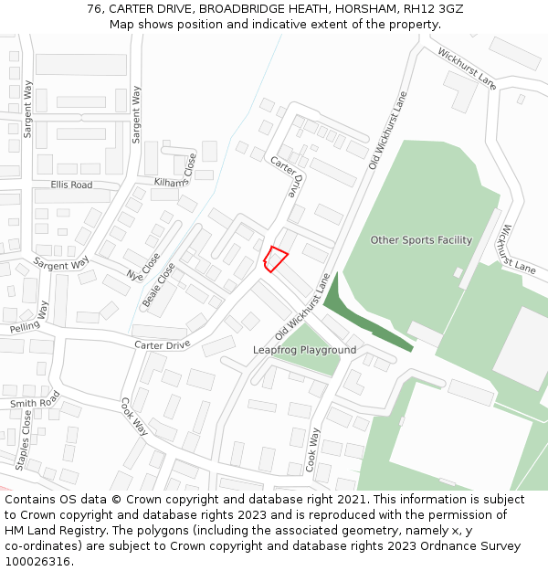 76, CARTER DRIVE, BROADBRIDGE HEATH, HORSHAM, RH12 3GZ: Location map and indicative extent of plot