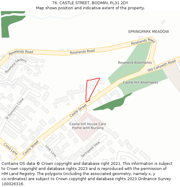 76, CASTLE STREET, BODMIN, PL31 2DY: Location map and indicative extent of plot