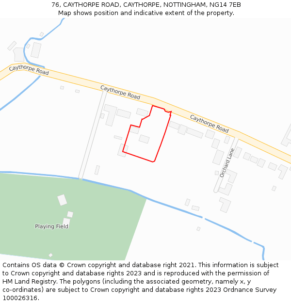 76, CAYTHORPE ROAD, CAYTHORPE, NOTTINGHAM, NG14 7EB: Location map and indicative extent of plot