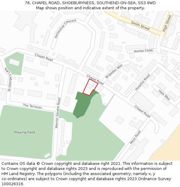 76, CHAPEL ROAD, SHOEBURYNESS, SOUTHEND-ON-SEA, SS3 9WD: Location map and indicative extent of plot