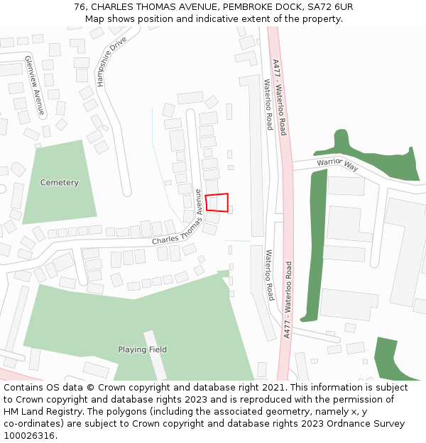 76, CHARLES THOMAS AVENUE, PEMBROKE DOCK, SA72 6UR: Location map and indicative extent of plot