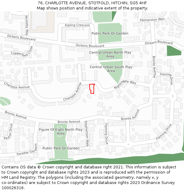 76, CHARLOTTE AVENUE, STOTFOLD, HITCHIN, SG5 4HF: Location map and indicative extent of plot