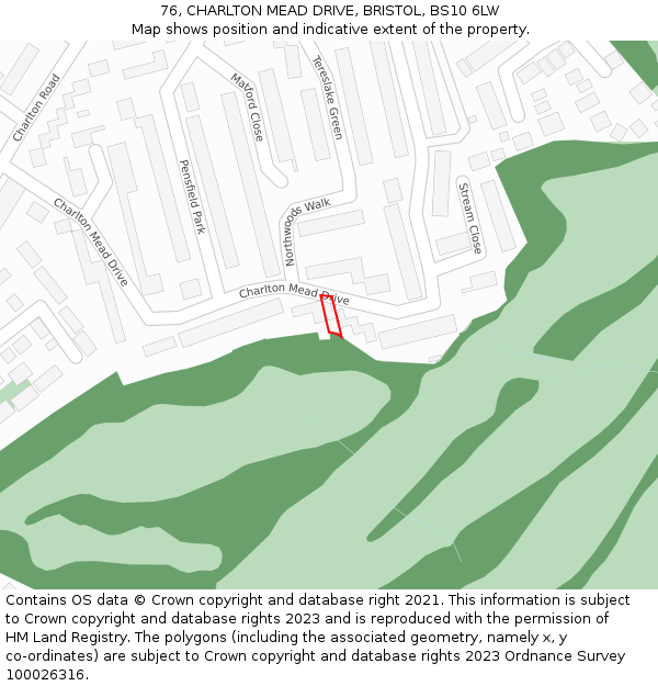 76, CHARLTON MEAD DRIVE, BRISTOL, BS10 6LW: Location map and indicative extent of plot