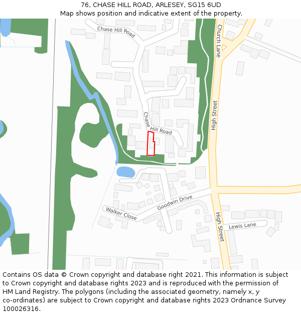 76, CHASE HILL ROAD, ARLESEY, SG15 6UD: Location map and indicative extent of plot