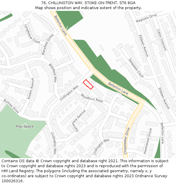 76, CHILLINGTON WAY, STOKE-ON-TRENT, ST6 8GA: Location map and indicative extent of plot