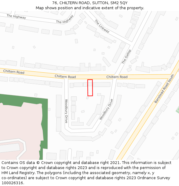 76, CHILTERN ROAD, SUTTON, SM2 5QY: Location map and indicative extent of plot