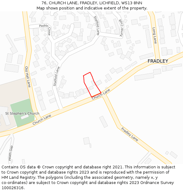 76, CHURCH LANE, FRADLEY, LICHFIELD, WS13 8NN: Location map and indicative extent of plot