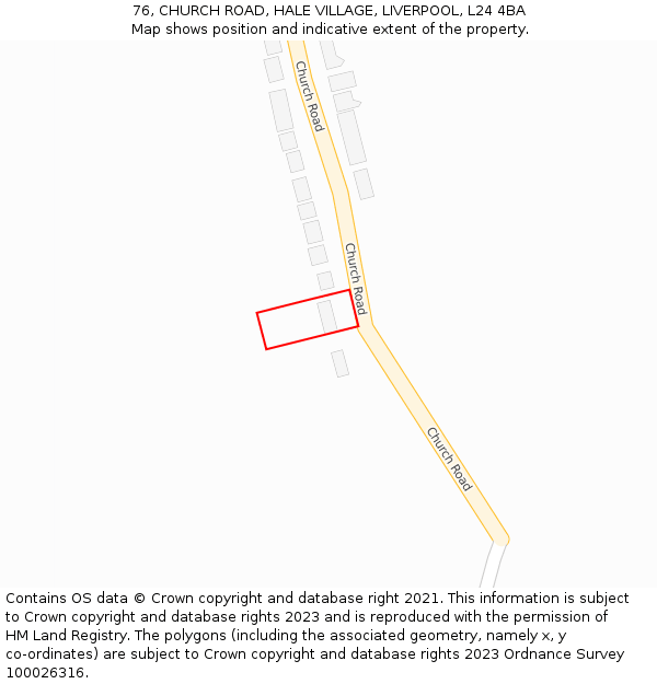 76, CHURCH ROAD, HALE VILLAGE, LIVERPOOL, L24 4BA: Location map and indicative extent of plot