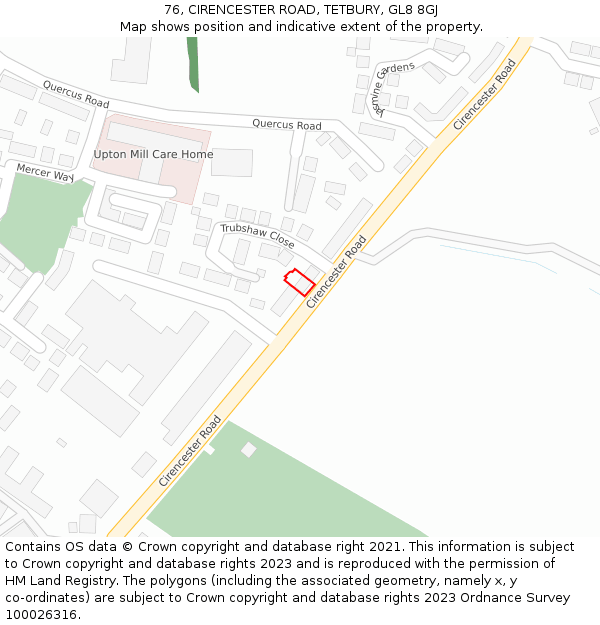 76, CIRENCESTER ROAD, TETBURY, GL8 8GJ: Location map and indicative extent of plot