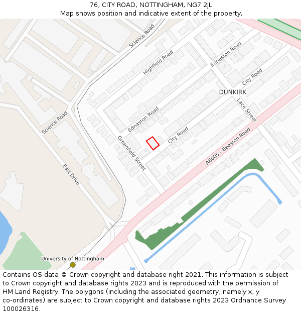 76, CITY ROAD, NOTTINGHAM, NG7 2JL: Location map and indicative extent of plot