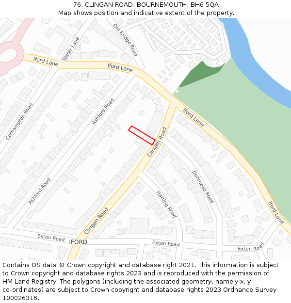 76, CLINGAN ROAD, BOURNEMOUTH, BH6 5QA: Location map and indicative extent of plot