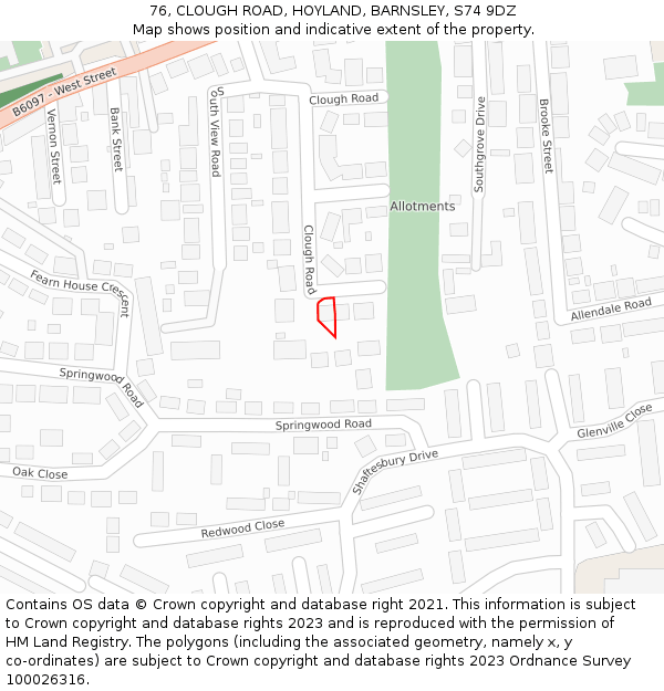 76, CLOUGH ROAD, HOYLAND, BARNSLEY, S74 9DZ: Location map and indicative extent of plot