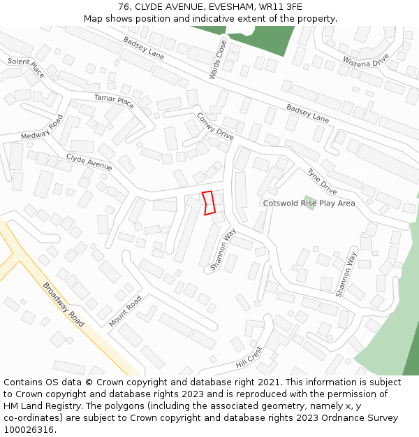 76, CLYDE AVENUE, EVESHAM, WR11 3FE: Location map and indicative extent of plot