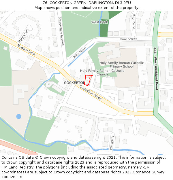 76, COCKERTON GREEN, DARLINGTON, DL3 9EU: Location map and indicative extent of plot