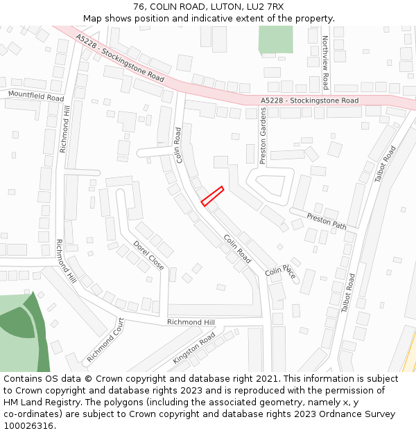 76, COLIN ROAD, LUTON, LU2 7RX: Location map and indicative extent of plot