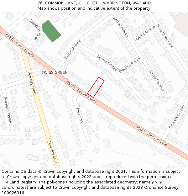 76, COMMON LANE, CULCHETH, WARRINGTON, WA3 4HD: Location map and indicative extent of plot