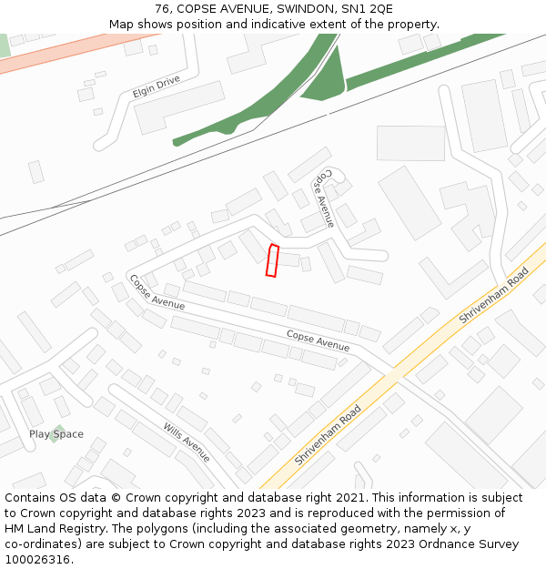 76, COPSE AVENUE, SWINDON, SN1 2QE: Location map and indicative extent of plot