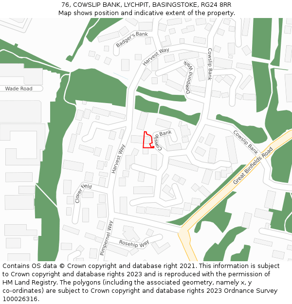 76, COWSLIP BANK, LYCHPIT, BASINGSTOKE, RG24 8RR: Location map and indicative extent of plot