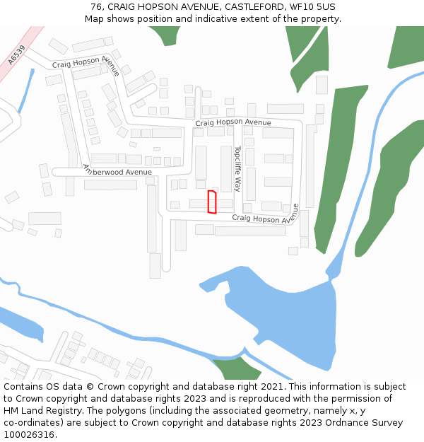 76, CRAIG HOPSON AVENUE, CASTLEFORD, WF10 5US: Location map and indicative extent of plot